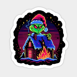 GRINCH CHRISTMAS HOUSE ON FIRE RETRO 80'S VIBE Sticker